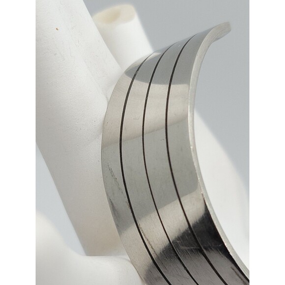 Silver Tone Cuff Bracelet with Black - Picture 3 of 6